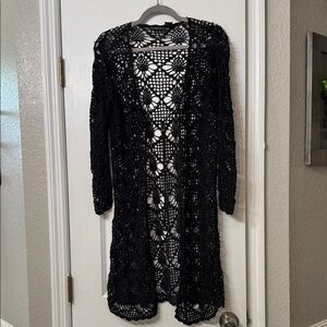 Black Crochet Tie Front Cardigan